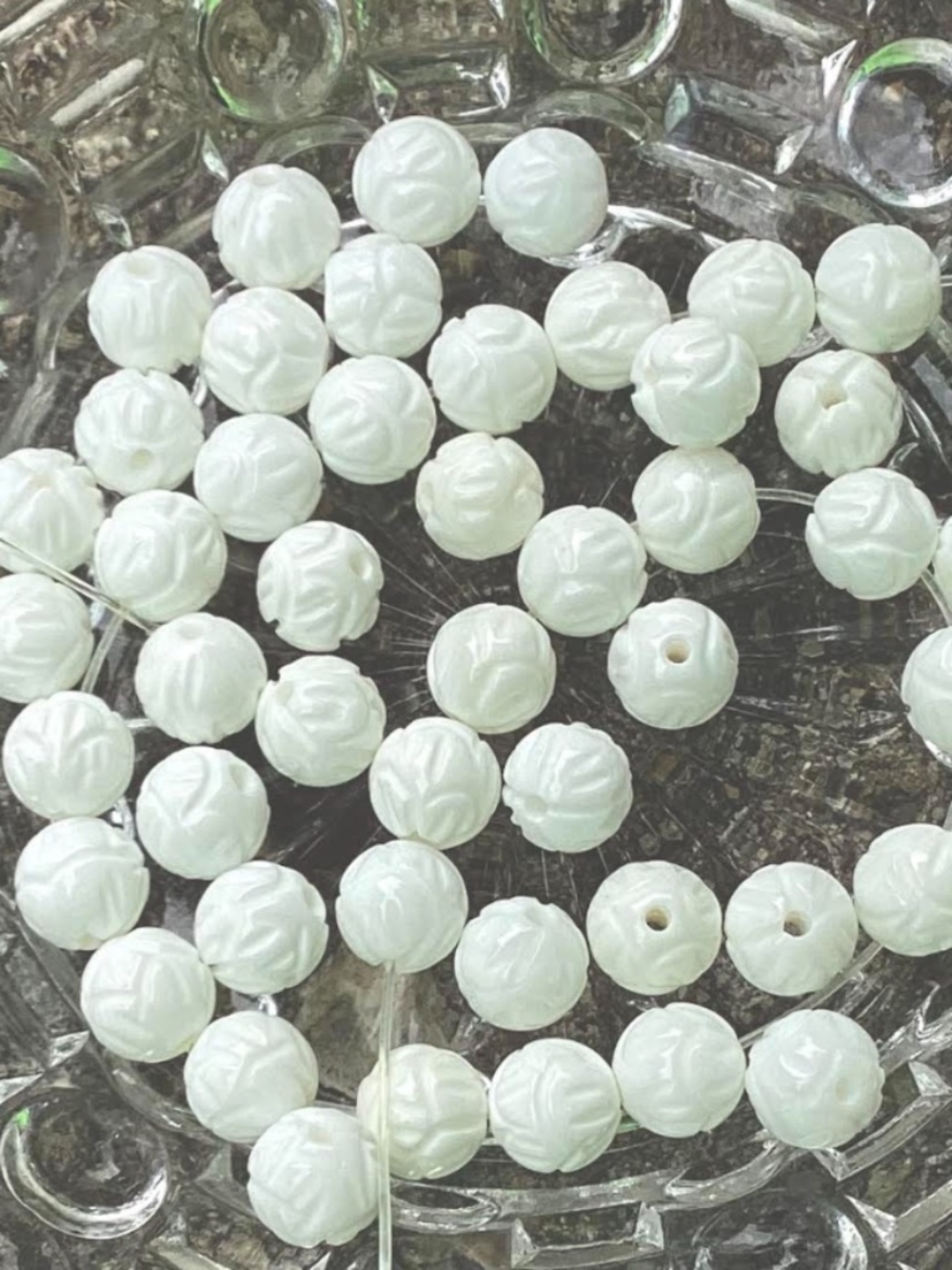 Assortment of Carved White Beads, NWT, 8mm
